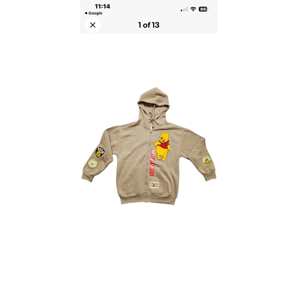 Disney Winnie the Pooh Sand Zip Up Hoodie Chenille Patch Sweatshirt Small